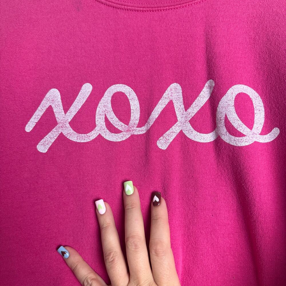 Vintage XOXO pink white Screen print Sweatshirt Size Large - Picture 2 of 3